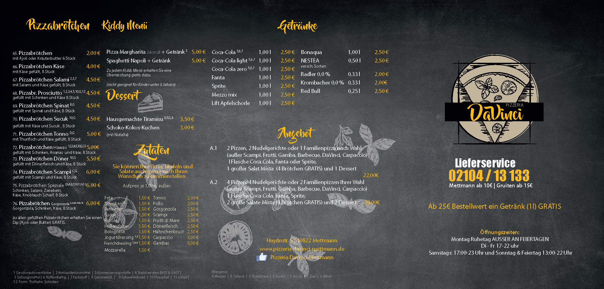 Speisekarte Pizzeria DaVinci